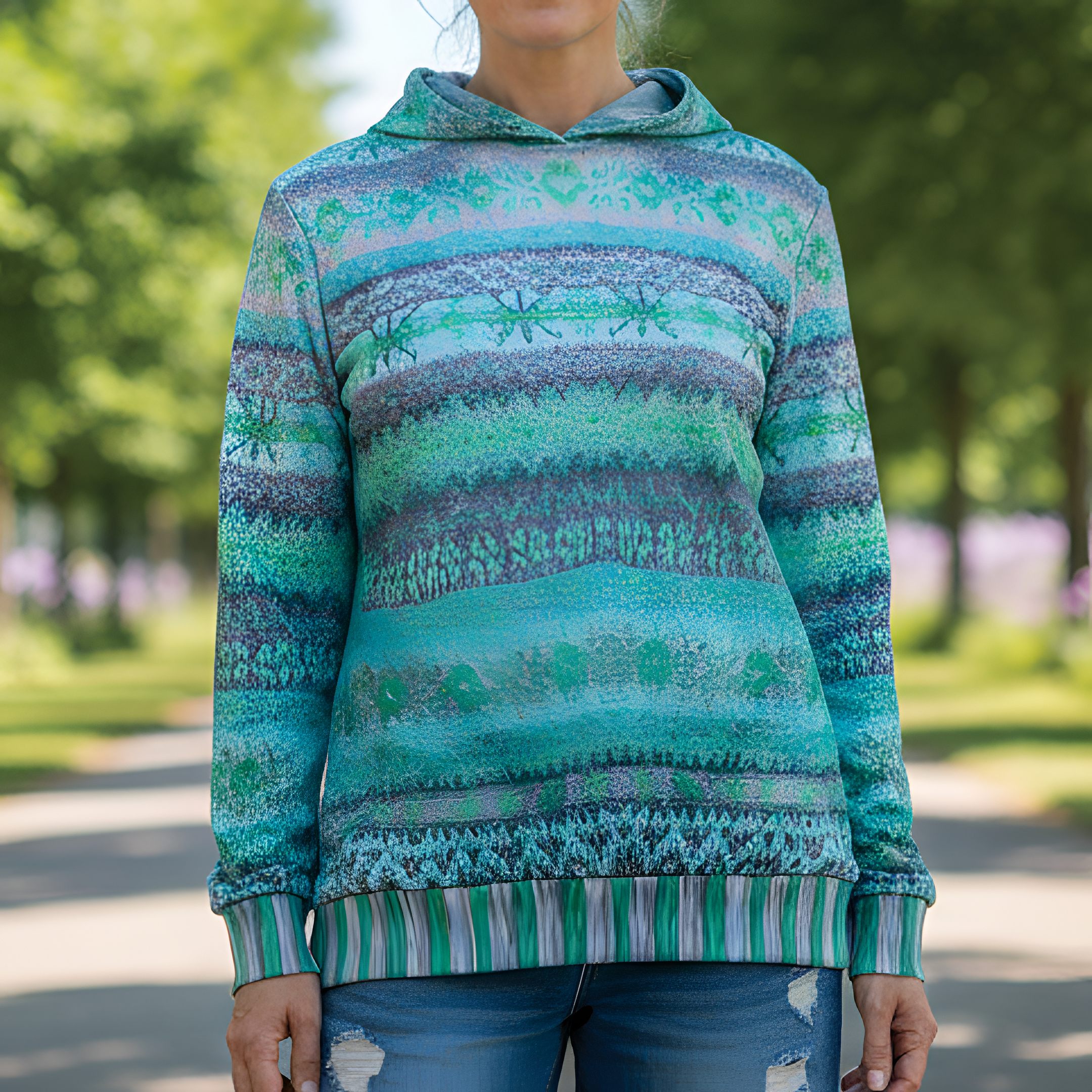 Teal Geometric Jumper | Women's Winter Hooded