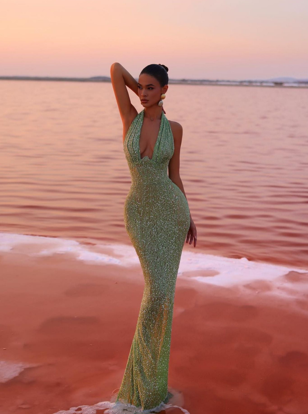 Women's Maxi Halter Dress | Shimmering Plunge Evening Formalwear