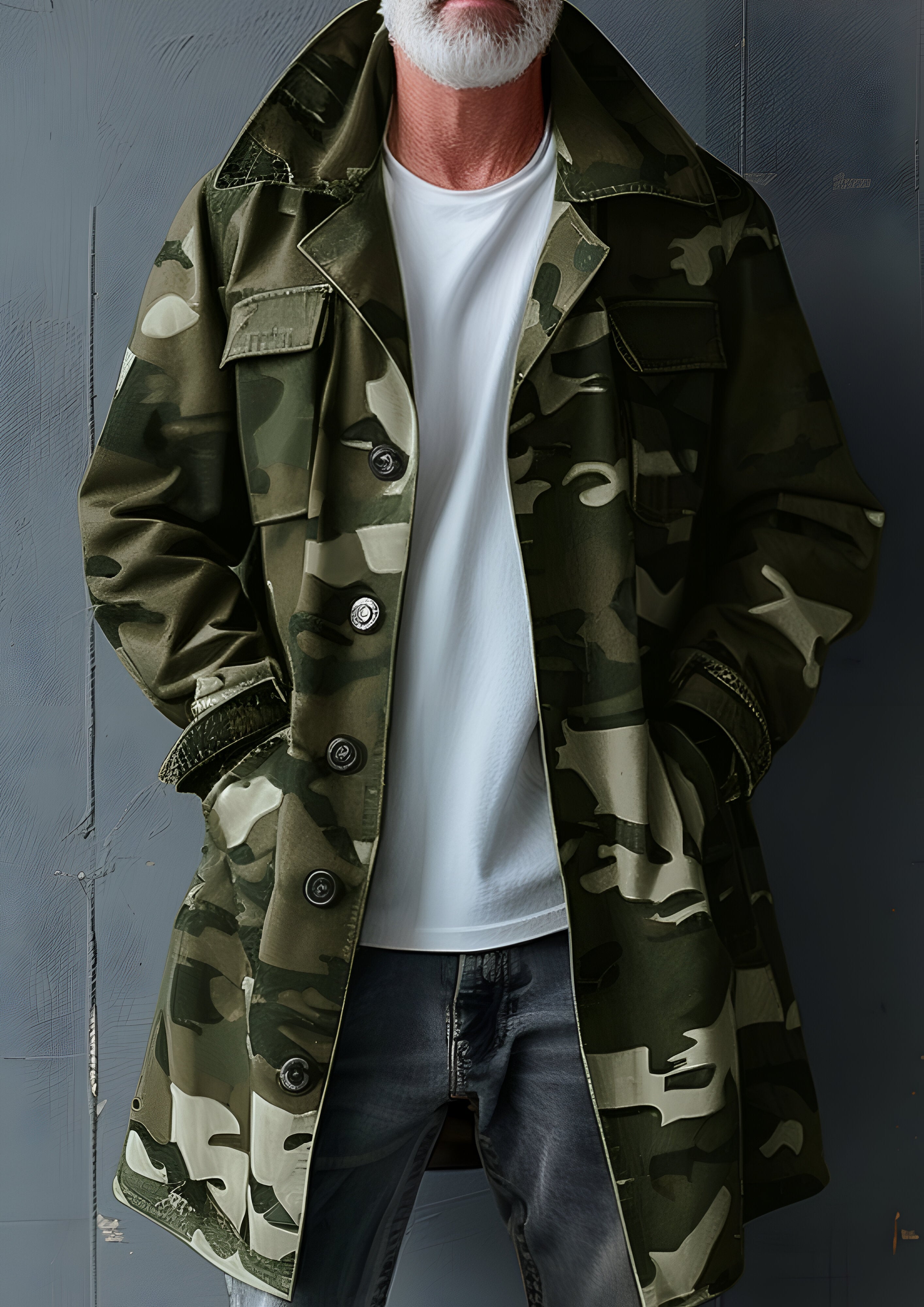 Mid-length Cargo Trench Coat | Men's Camouflage