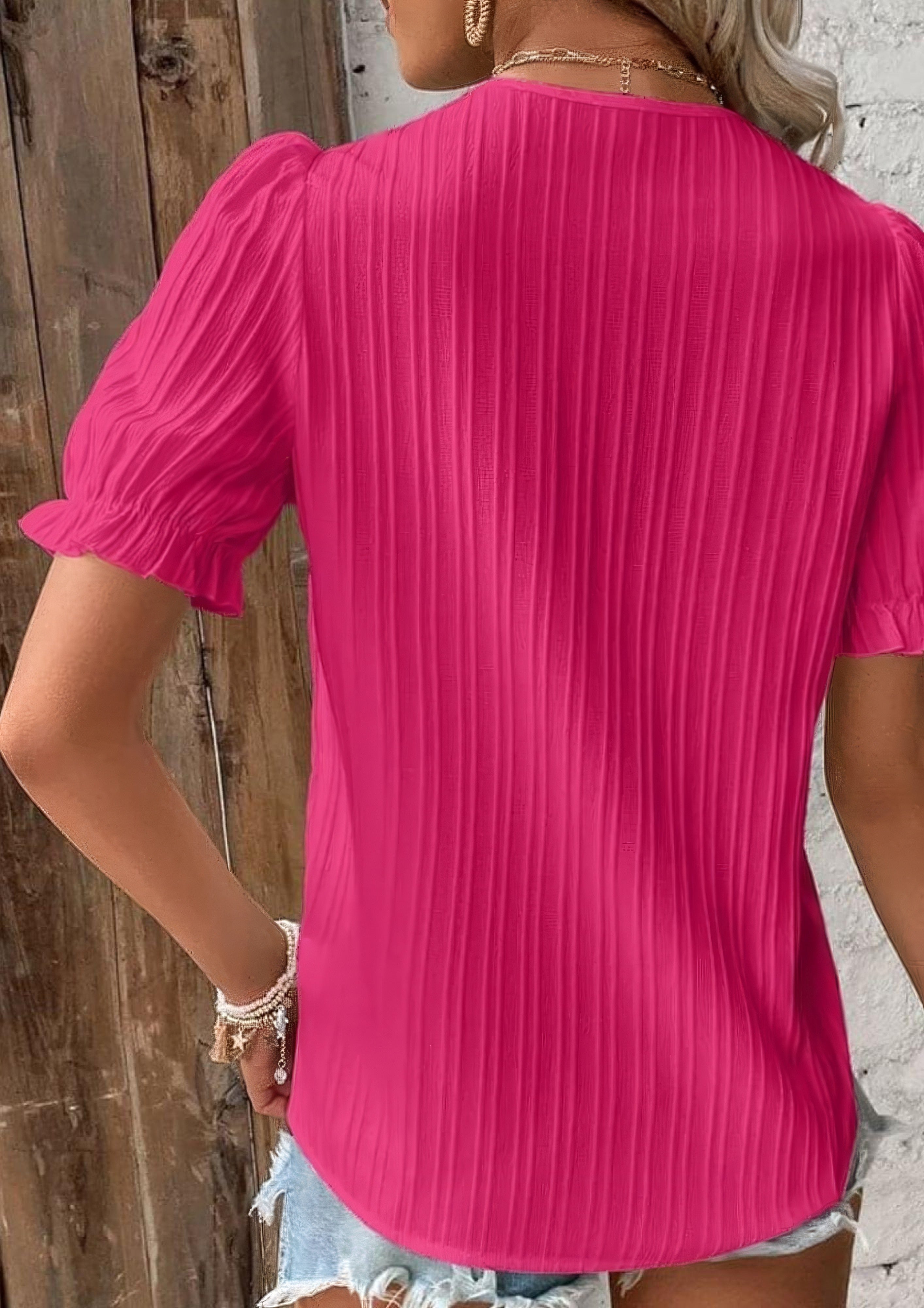 Women's V-Neck Lace Blouse | Short Sleeve