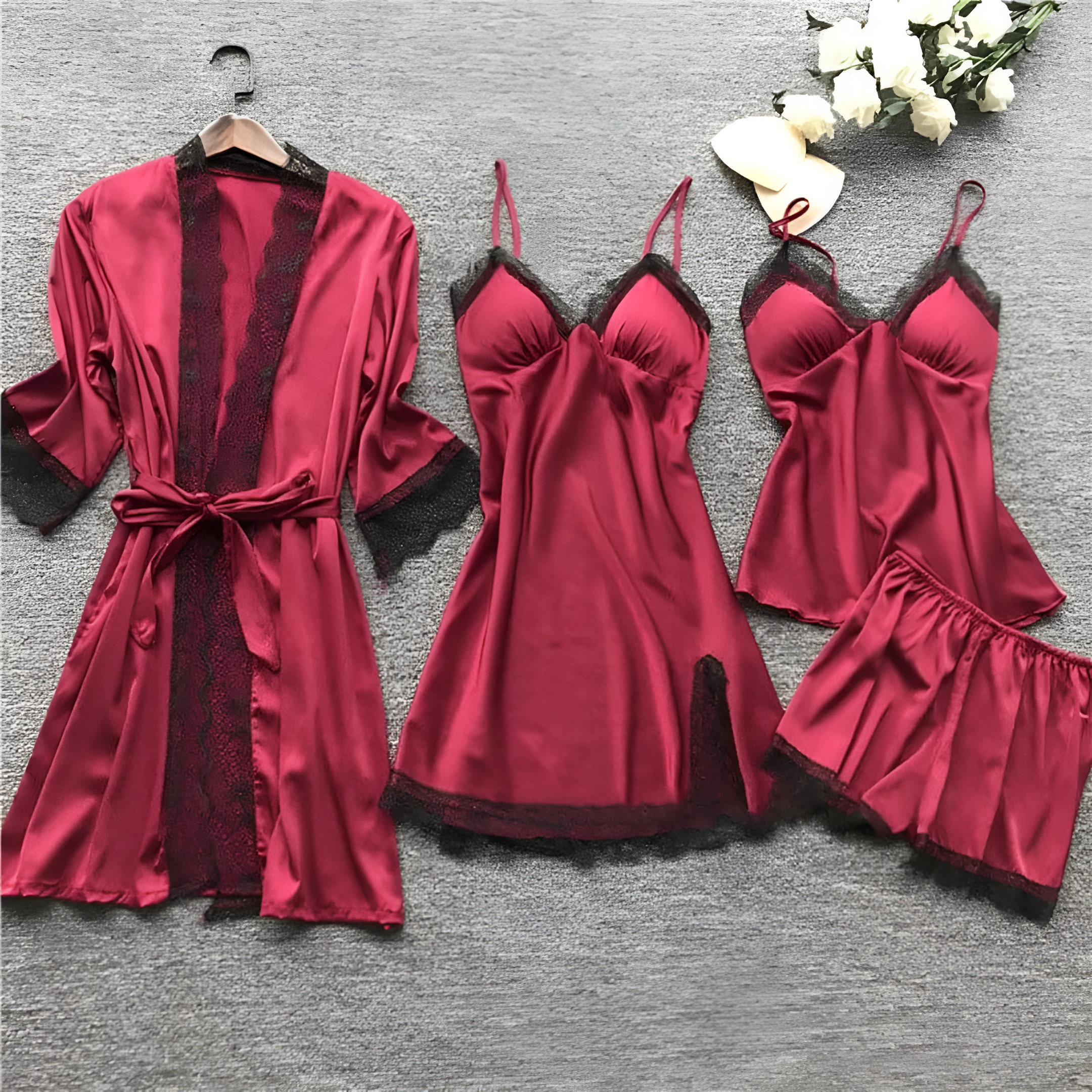 Women's Satin Pajamas | 4 Piece