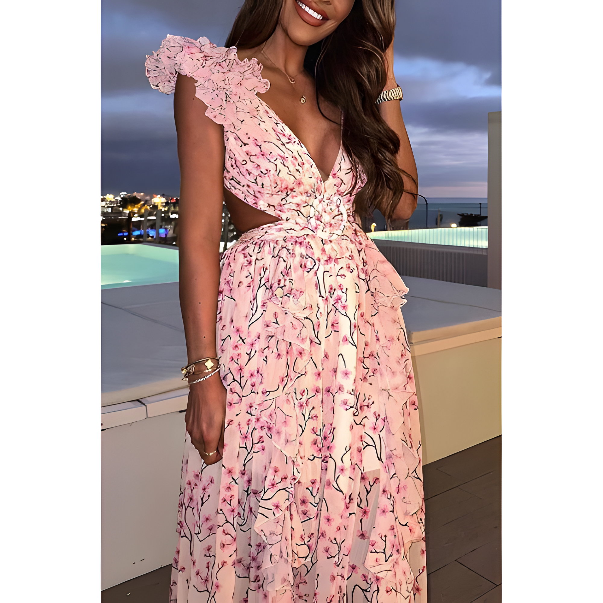 Women's Floral Criss-cross Dress with Ruffles | Summer