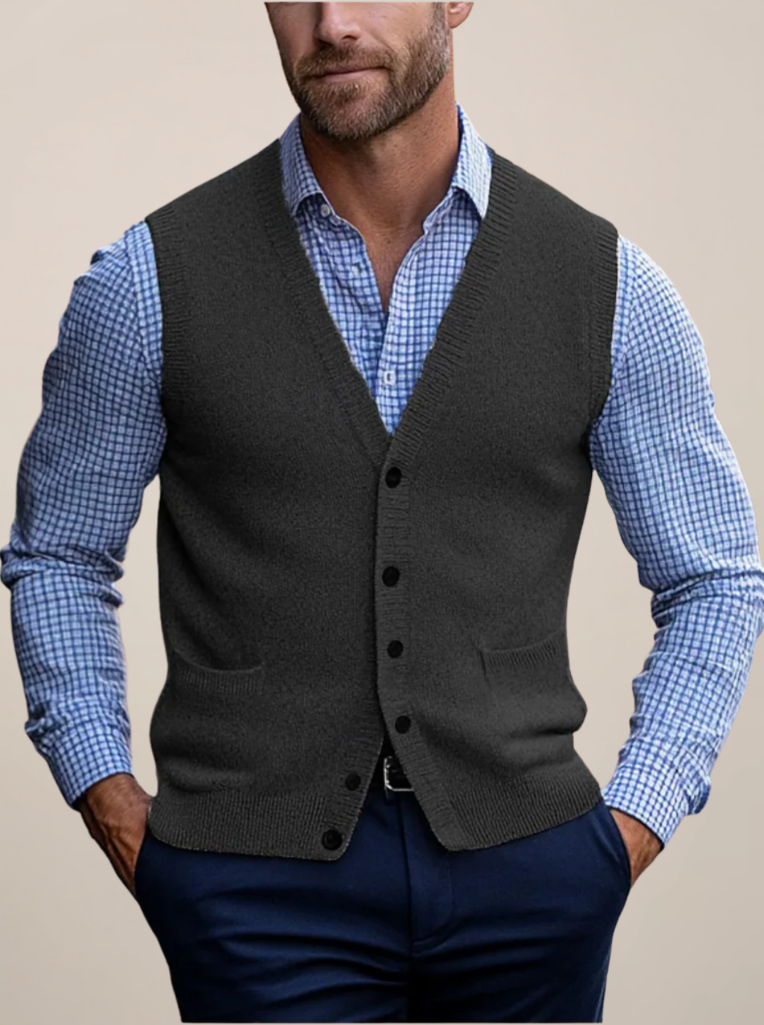 Men’s Summer V-Neck Sleeveless Vest | Button-Front