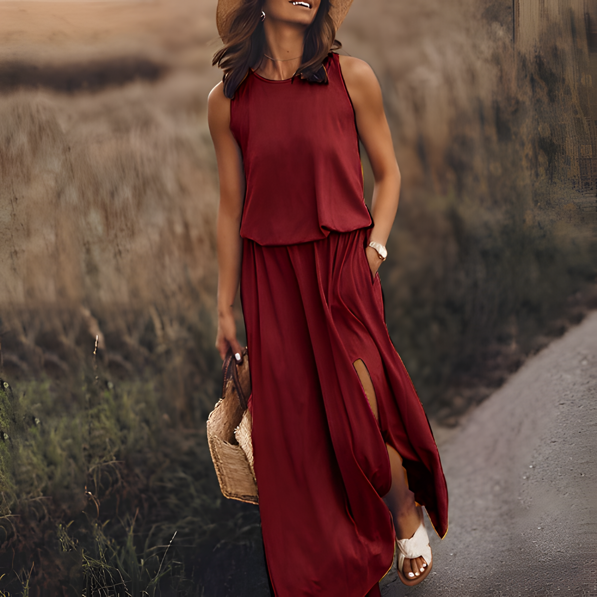 Women's Sleeveless Side Slit Maxi Dress | Summer