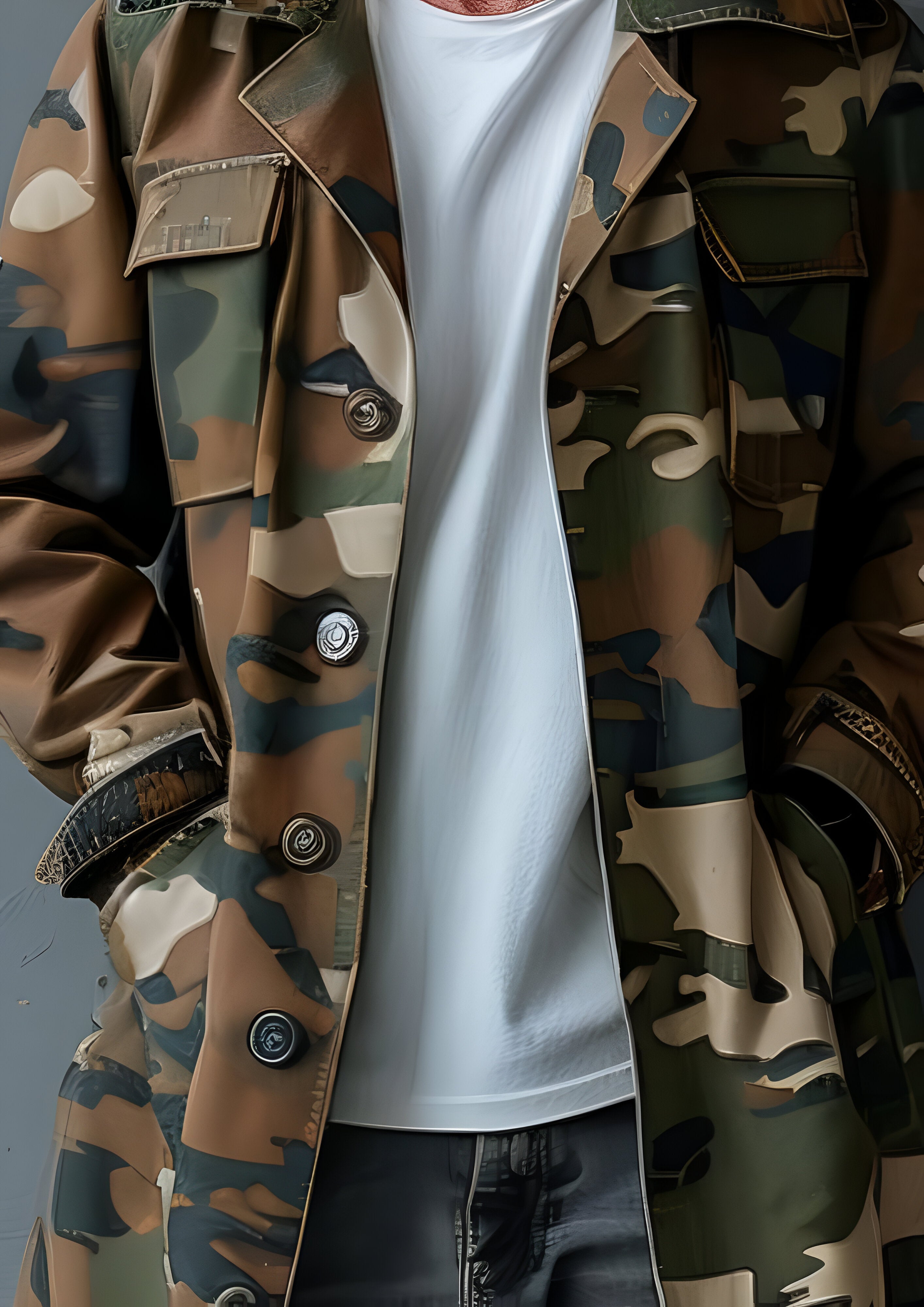 Mid-length Cargo Trench Coat | Men's Camouflage