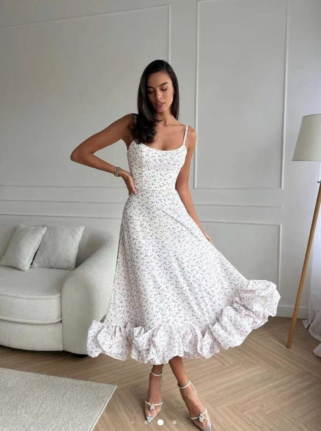 Women's Summer Formal Dress | Thin Strap and Ruffled Hem