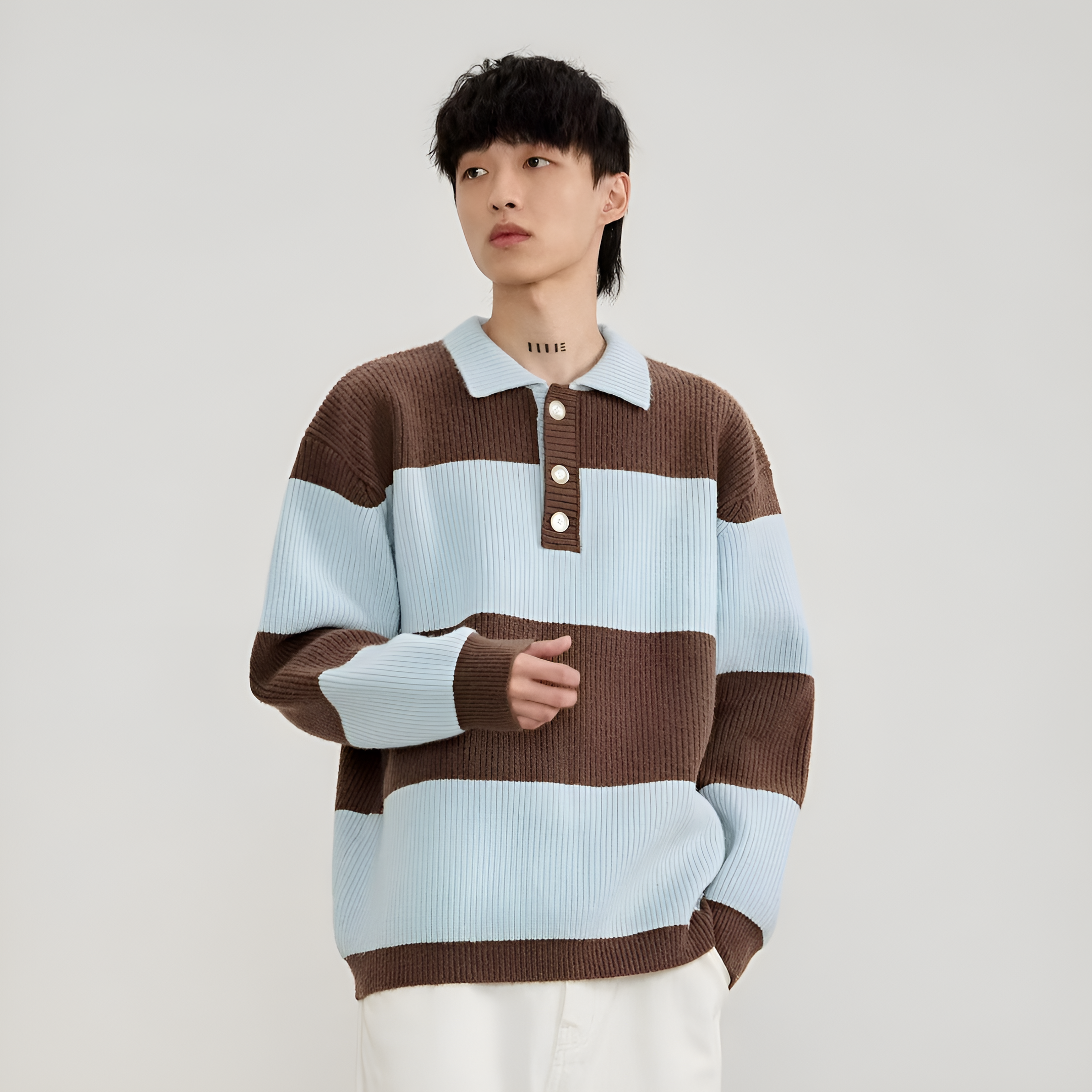 Knit Polo Jumper | Men's Winter Striped