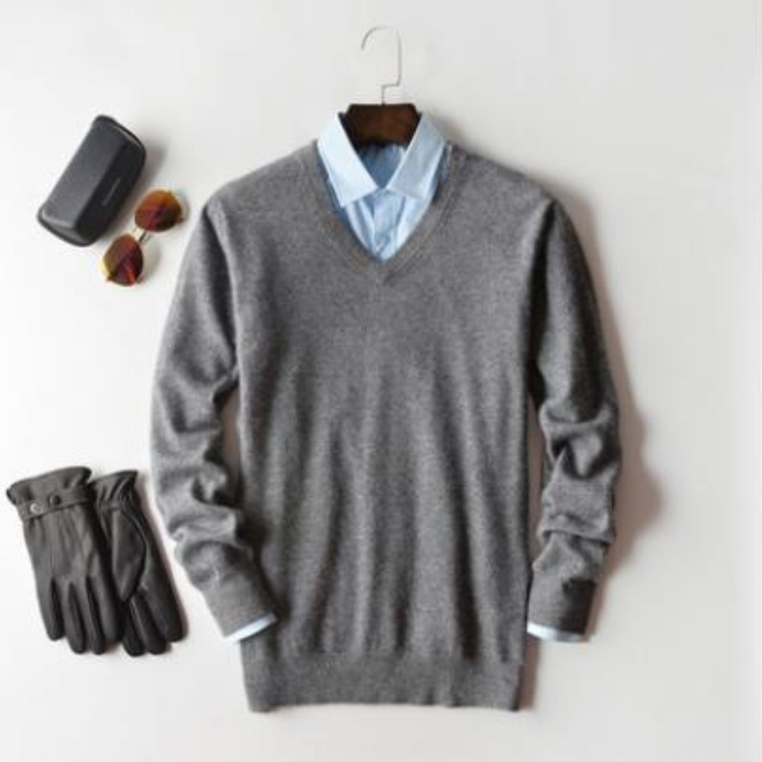 V-Neck Jumper | Men Plain Minimal Knit