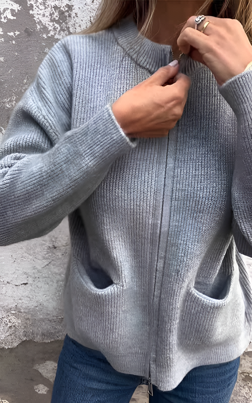 Ribbed Cardigan | Women's Winter Zip-Front Side Pockets