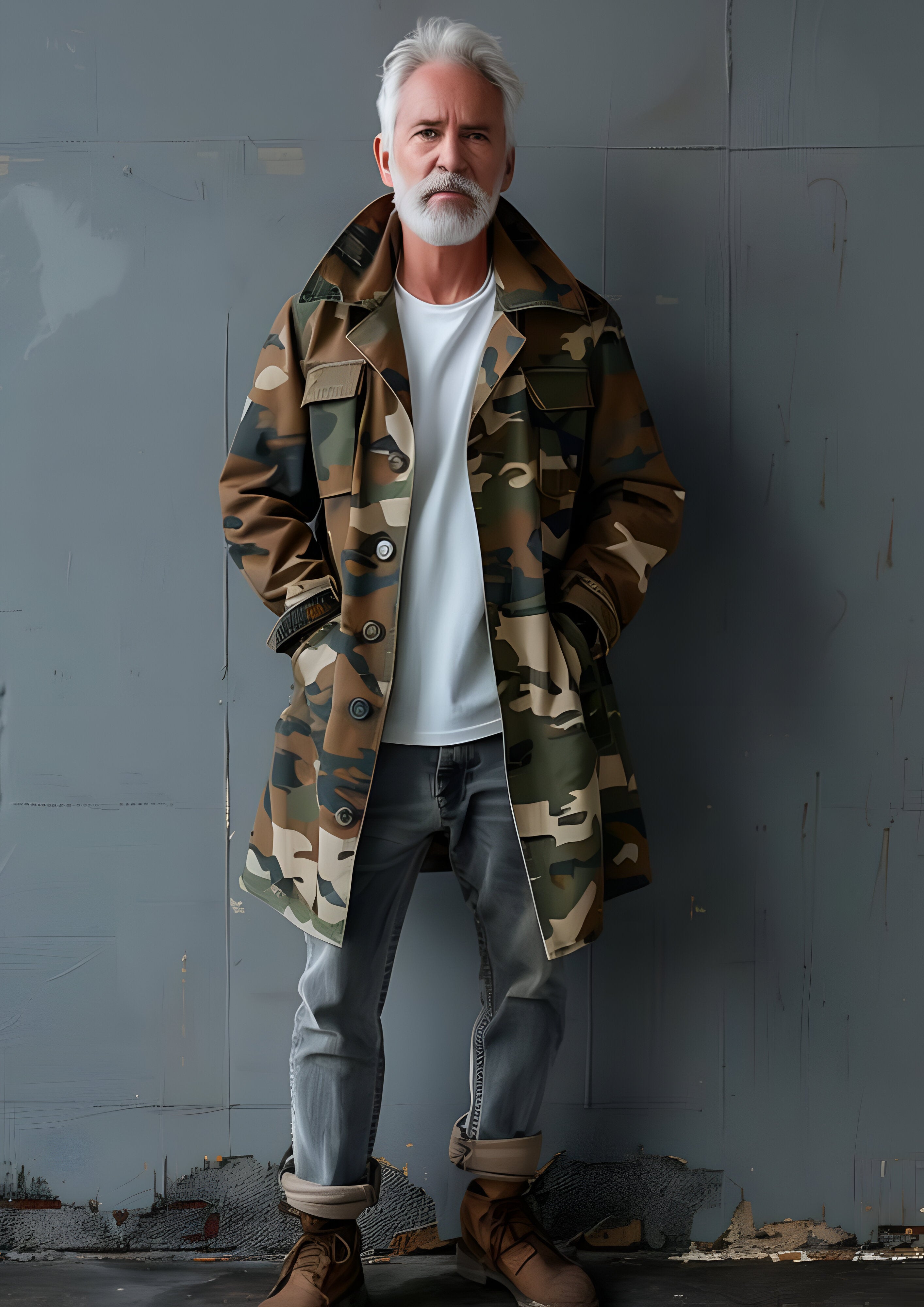 Mid-length Cargo Trench Coat | Men's Camouflage