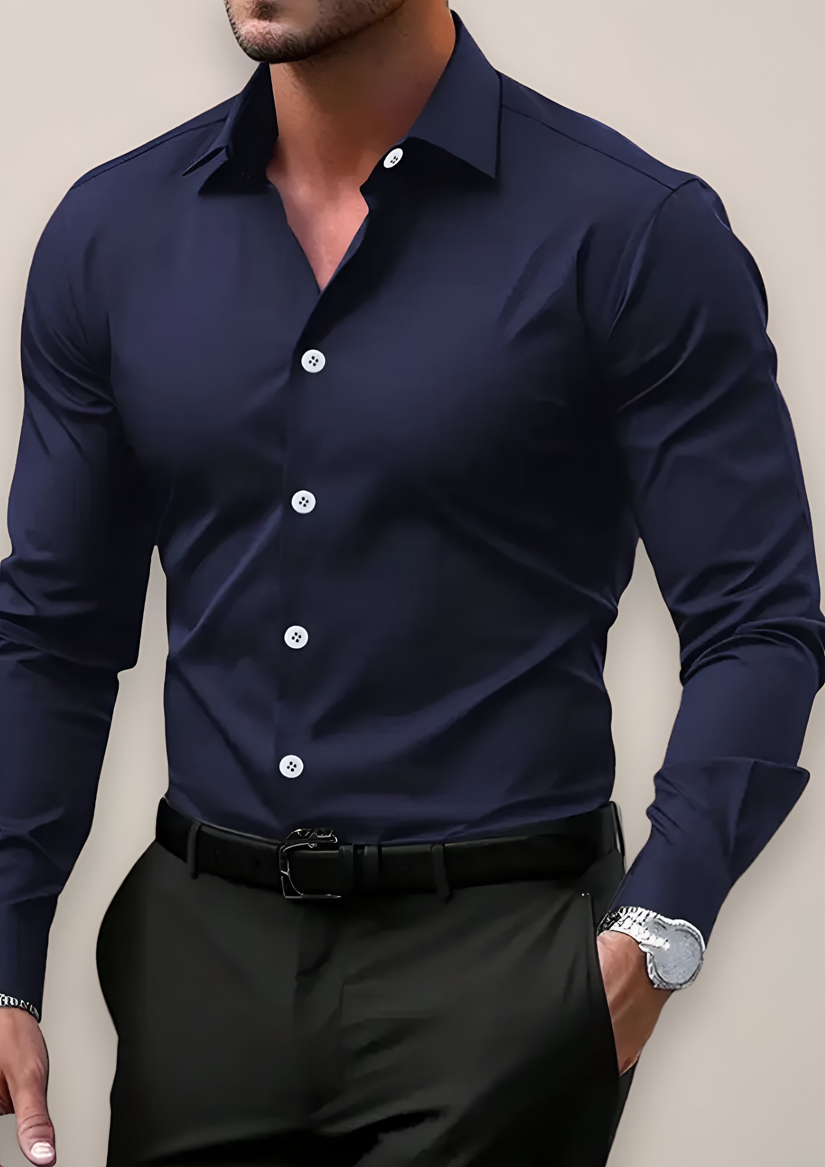 Men’s Long-Sleeve Dress Shirt | Notched Collar Office Wear