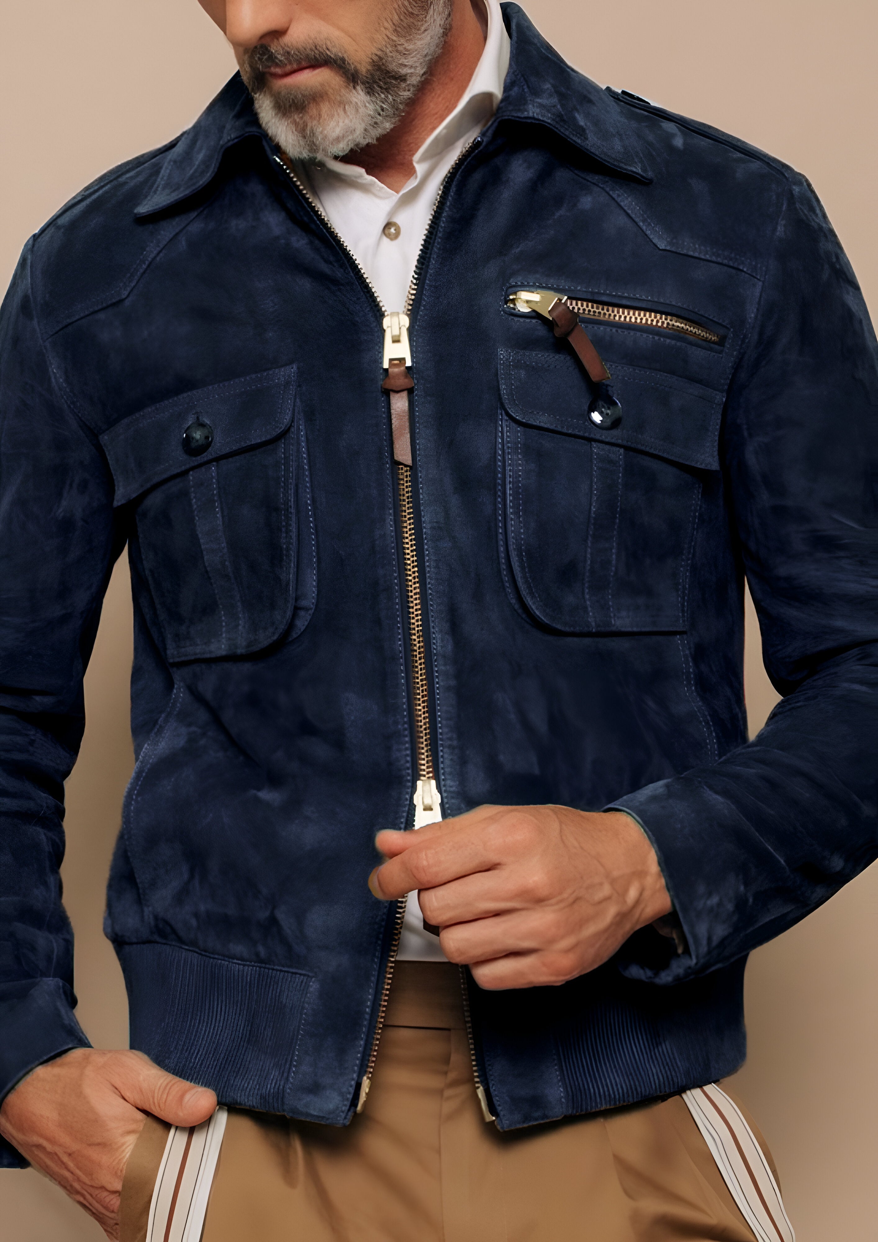 Retro Lapel Zipper Jacket | Men's Suede