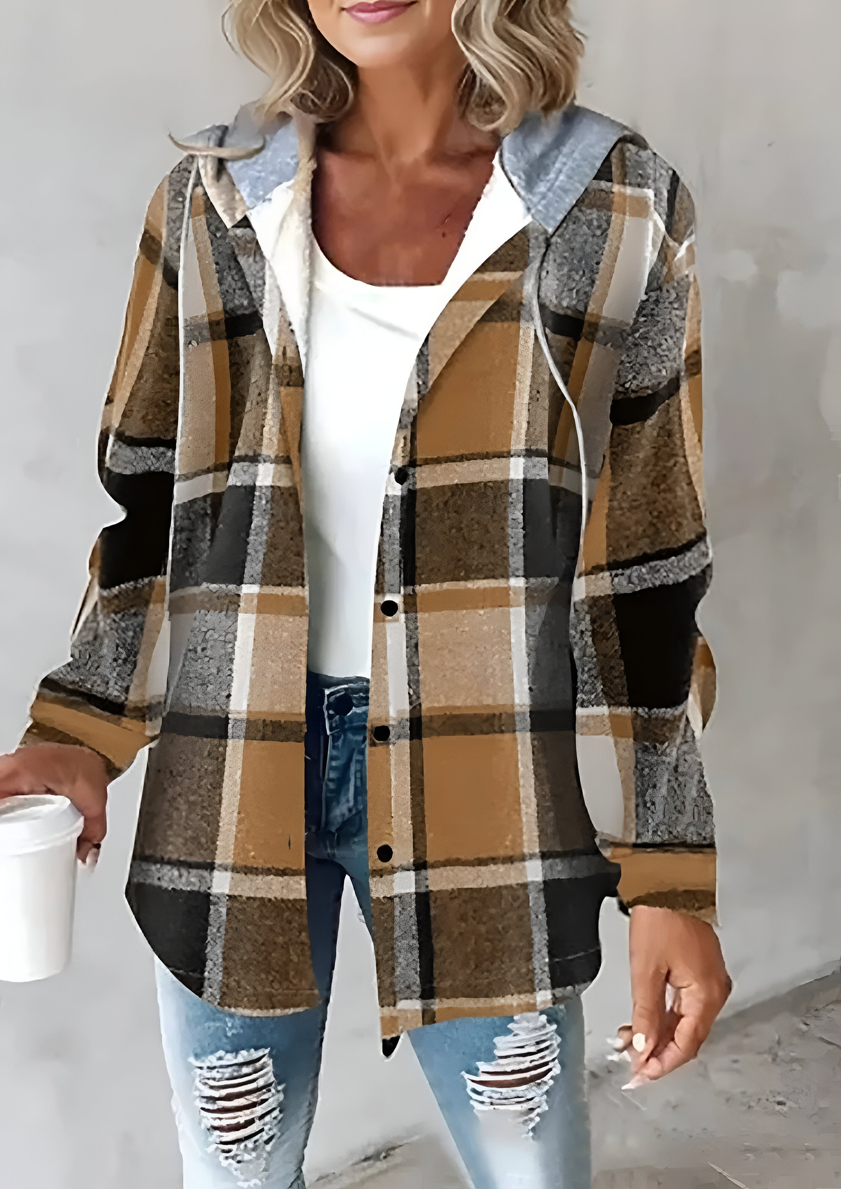 Plaid Button-Up Shirt Jacket | Women's Hoodie