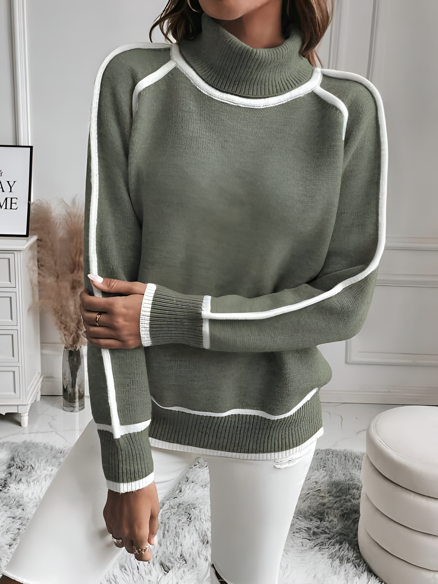 Turtleneck Jumper | Women's Winter Contrast Trim