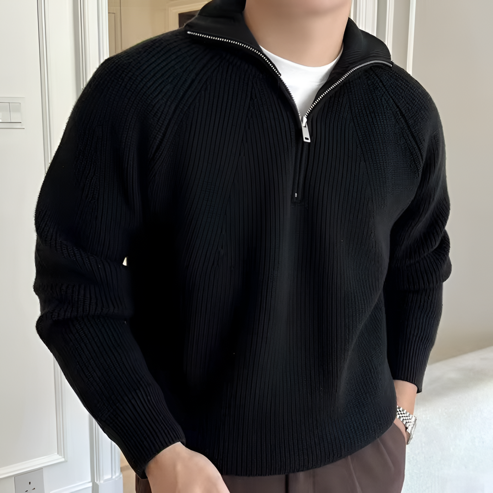 Quarter Zip Jumper | Men's Winter Ribbed Knit
