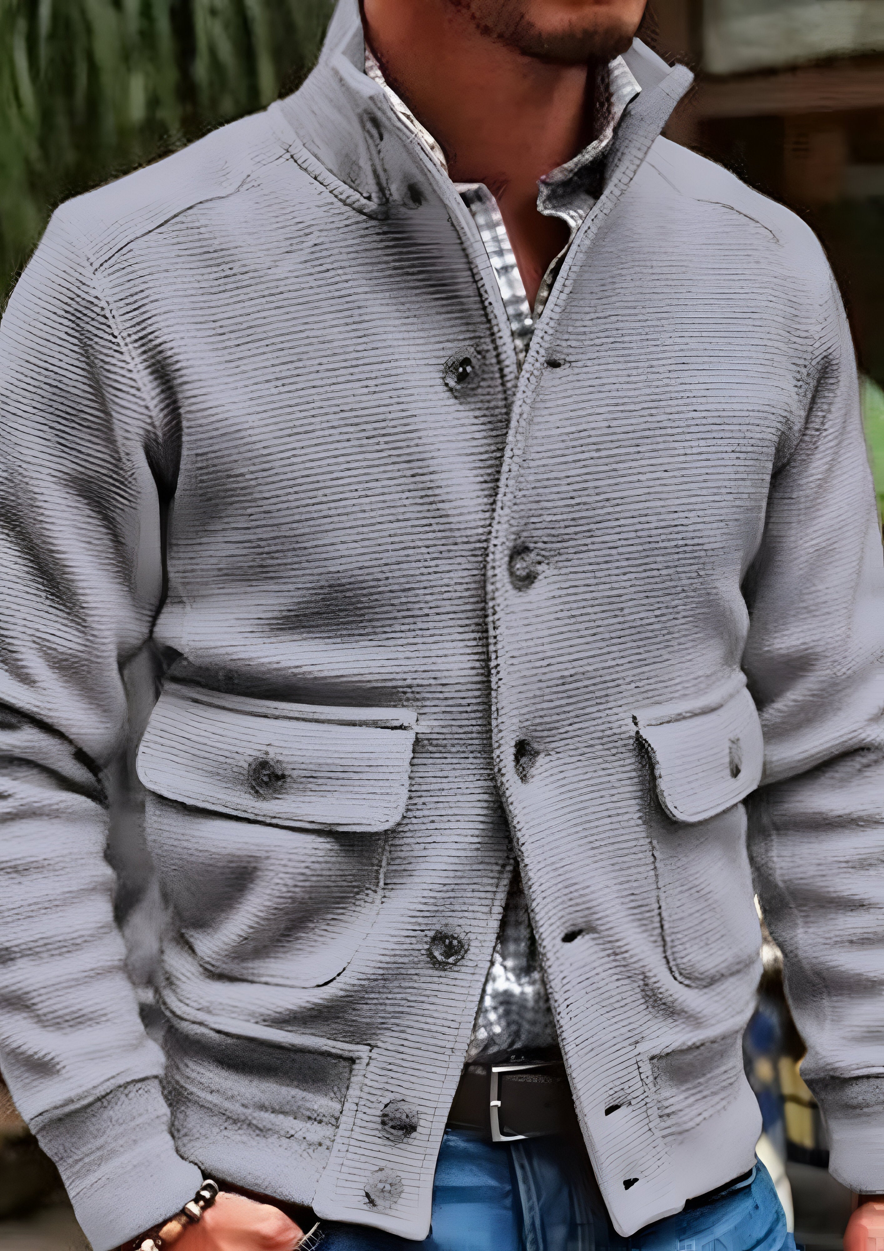 Stand Collar Jacket | Men's Button Up