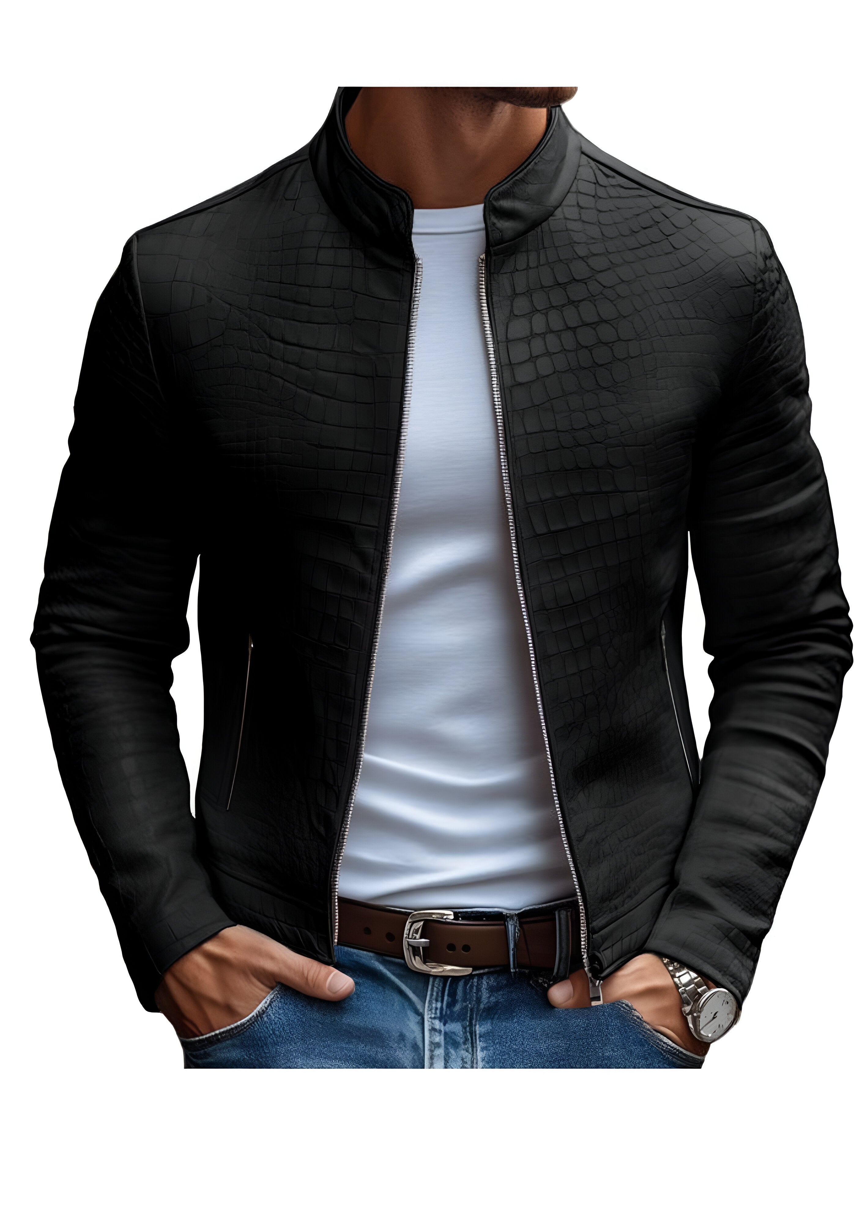 Embossed Moto Jacket | Men's Slim Fit