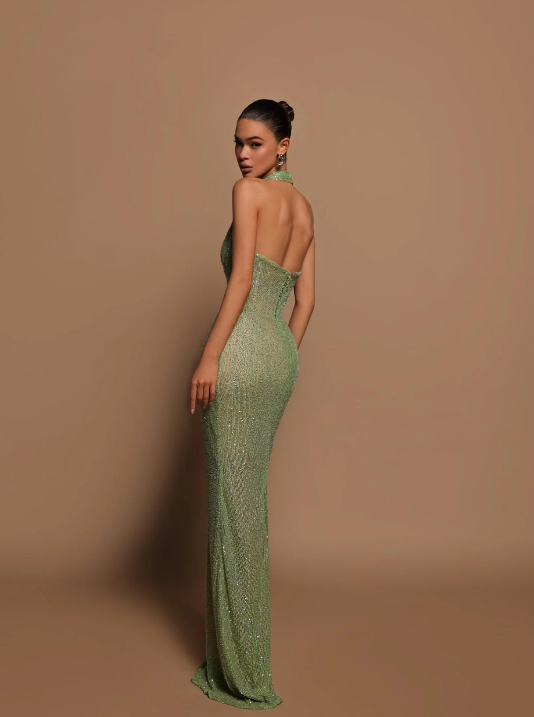 Women's Maxi Halter Dress | Shimmering Plunge Evening Formalwear