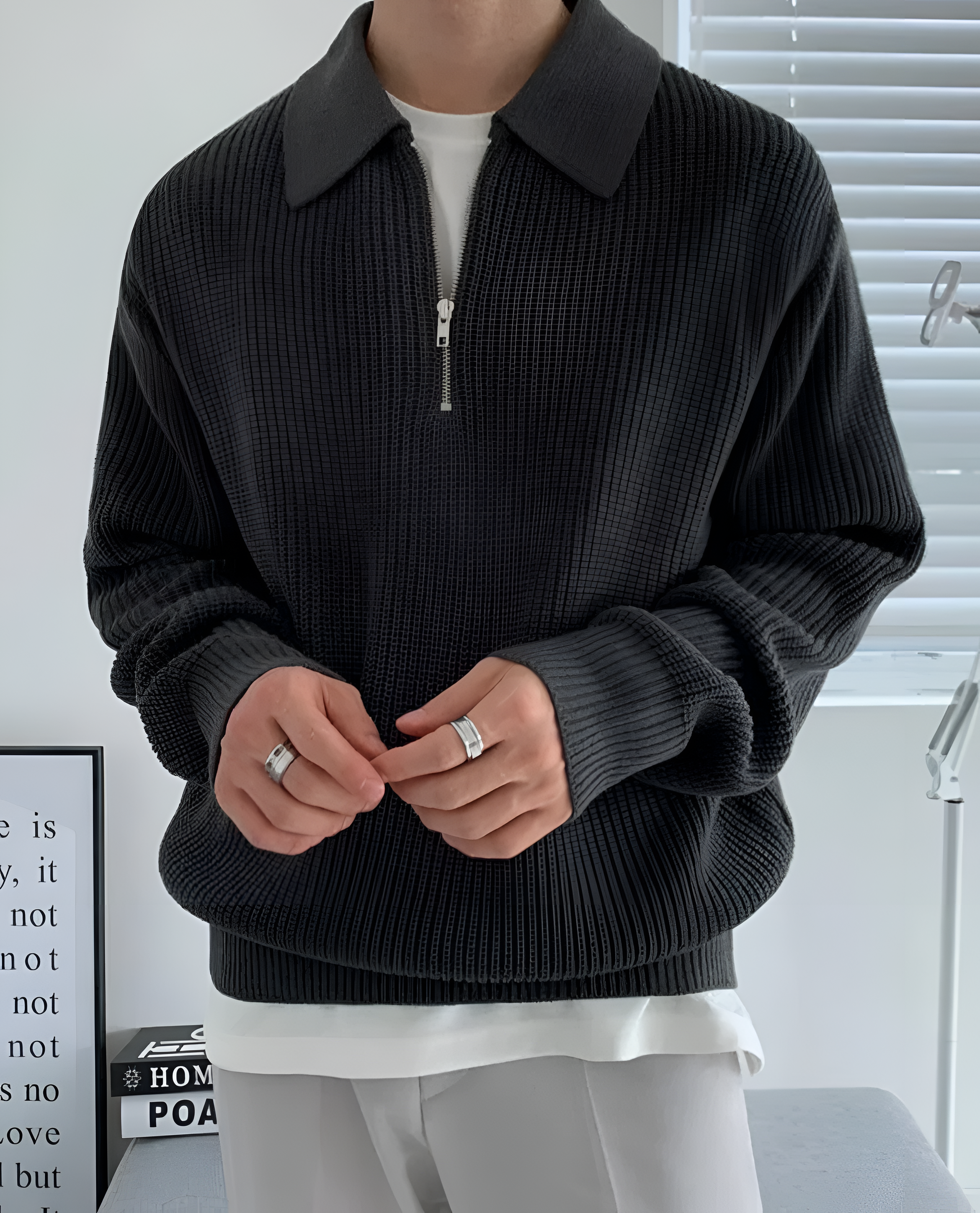 Ribbed Polo Jumper | Men's Winter Half Zip