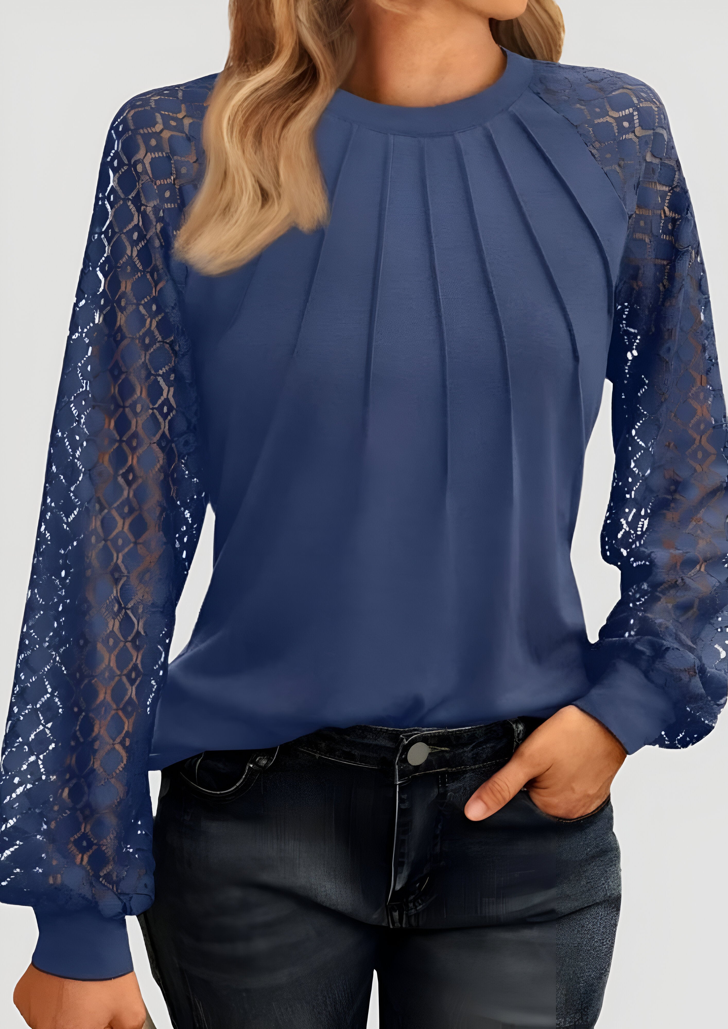Pleated Lace Blouse | Women's Long Sleeve Top