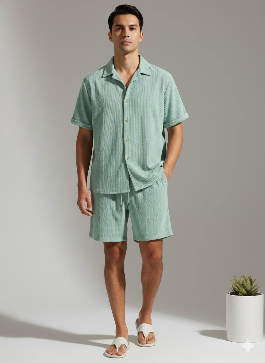 Men's Casual Short-Sleeve Shirt and Shorts Set | Two Piece
