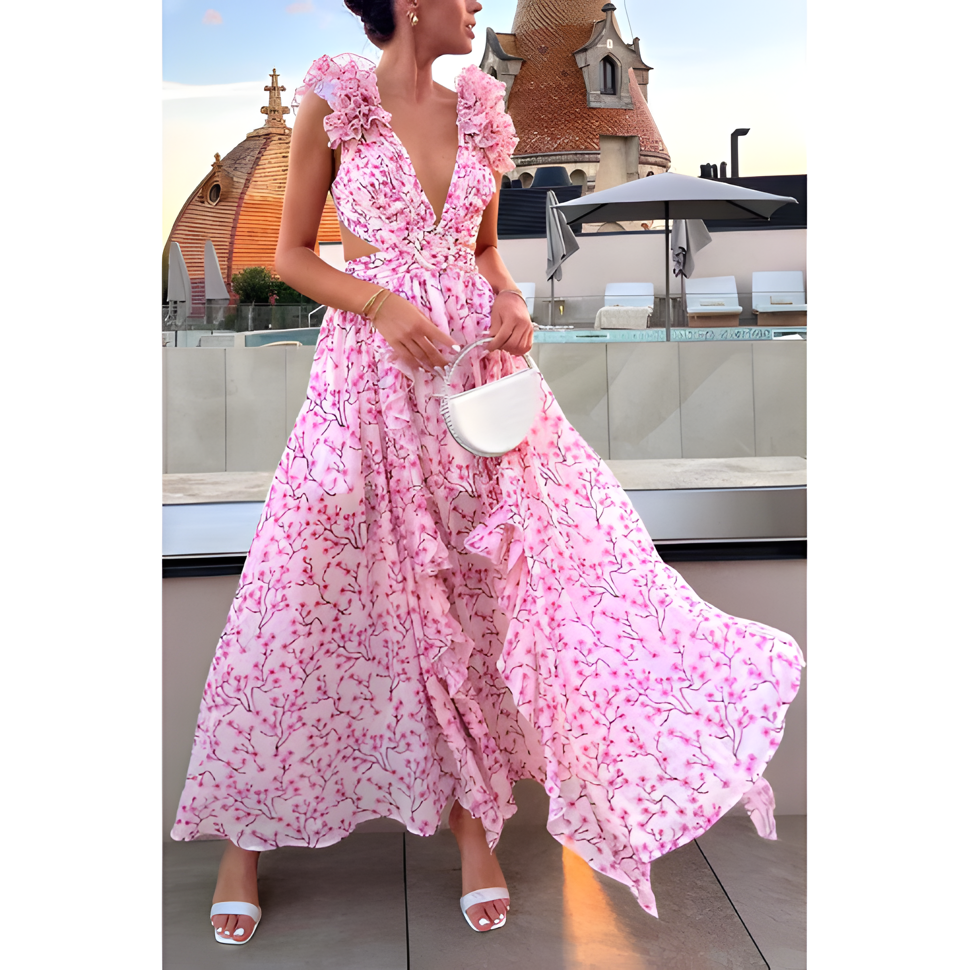 Women's Floral Criss-cross Dress with Ruffles | Summer