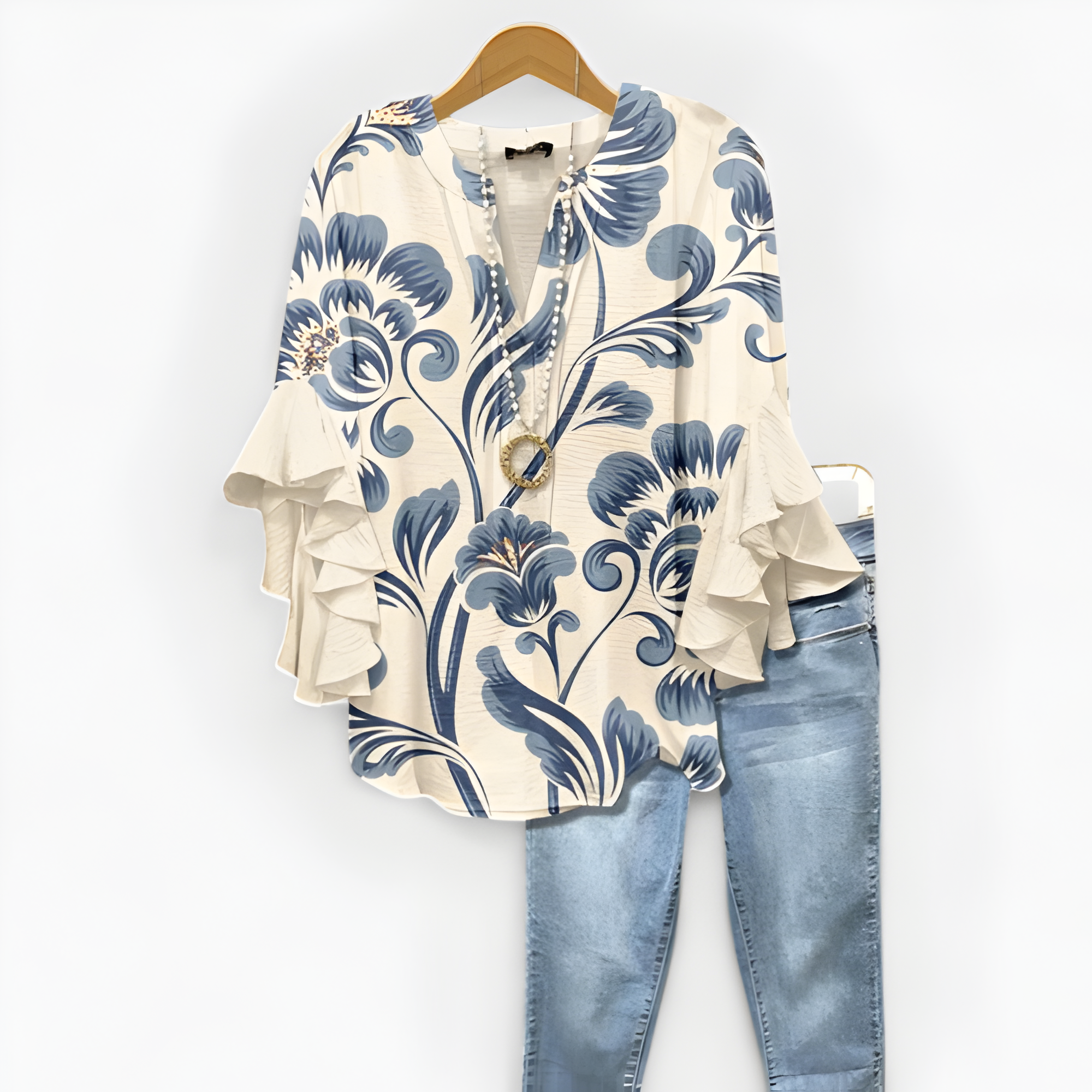 Women's Floral Print Ruffle Sleeve Blouse | Summer