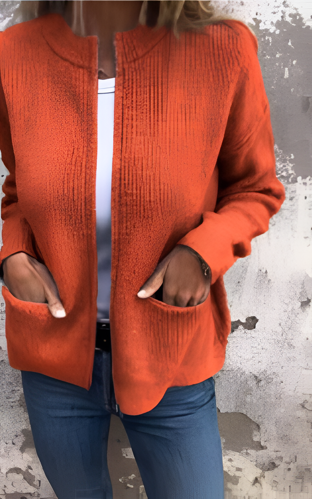 Ribbed Cardigan | Women's Winter Zip-Front Side Pockets