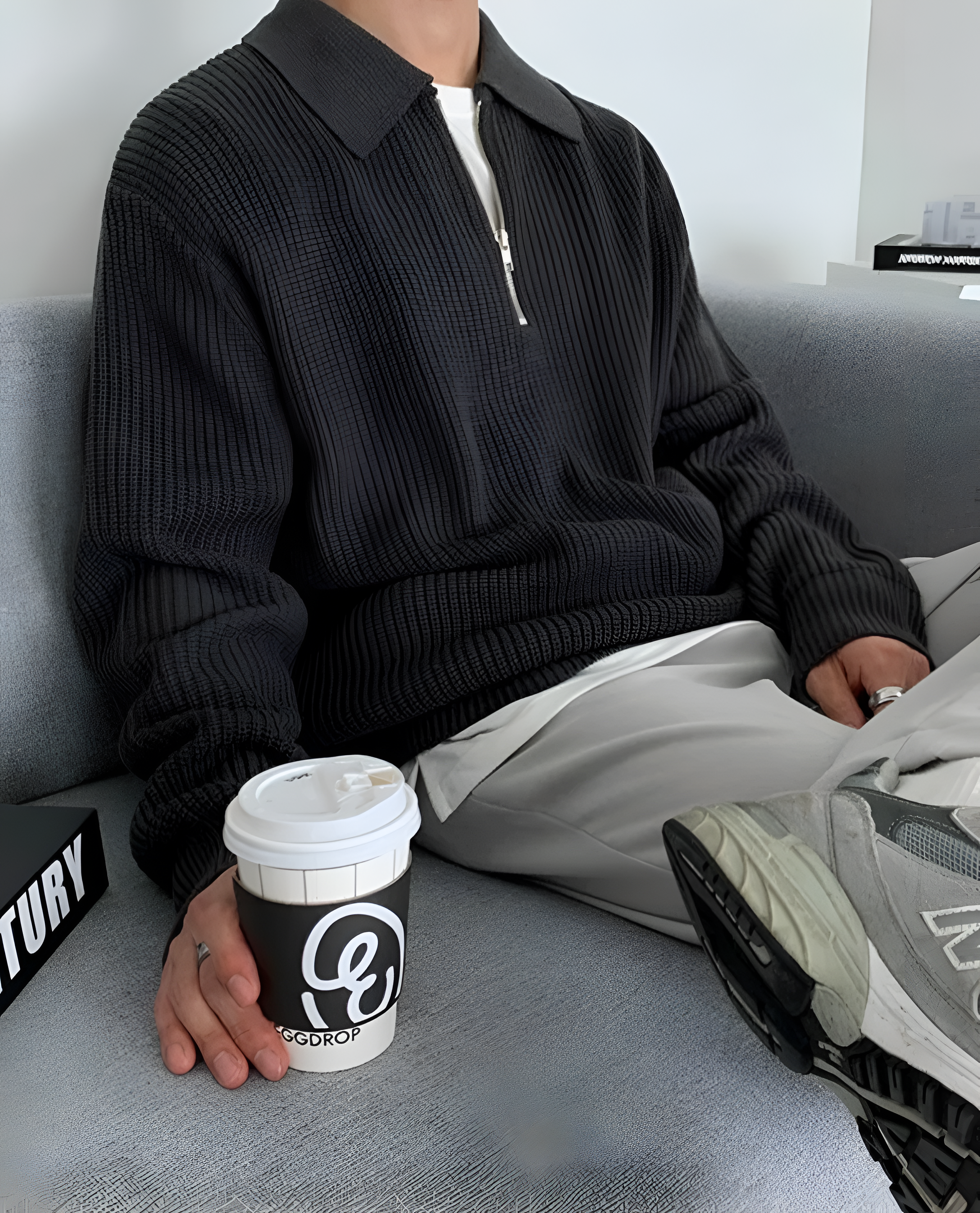 Ribbed Polo Jumper | Men's Winter Half Zip