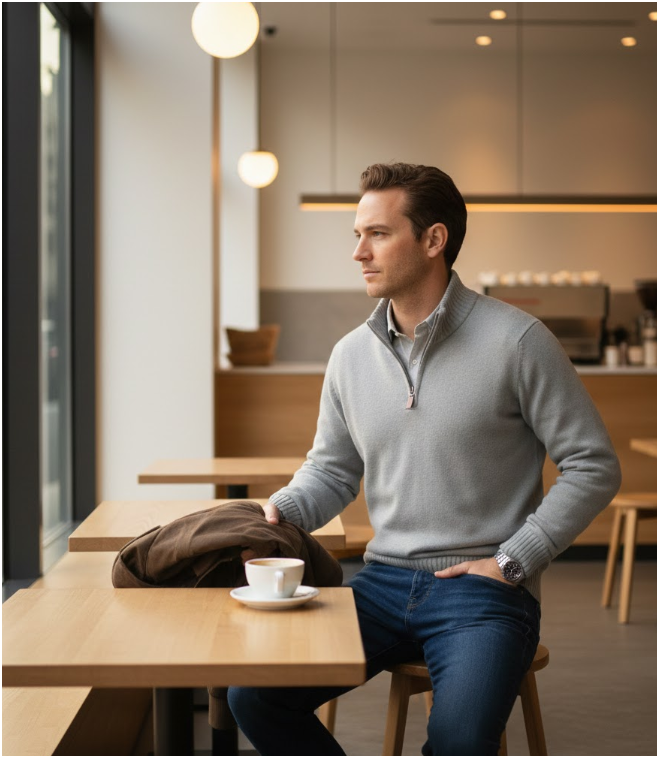 Men's Quarter Zip Knit Jumper | Long Sleeve