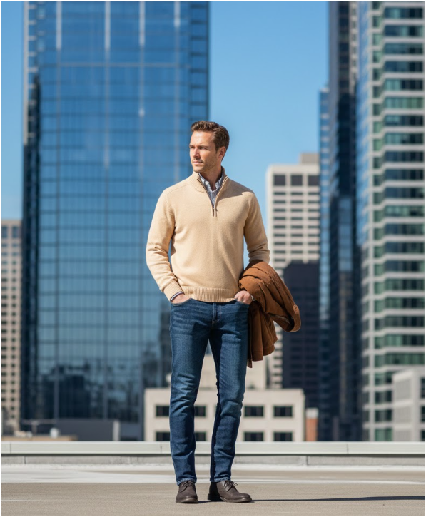 Men's Quarter Zip Knit Jumper | Long Sleeve