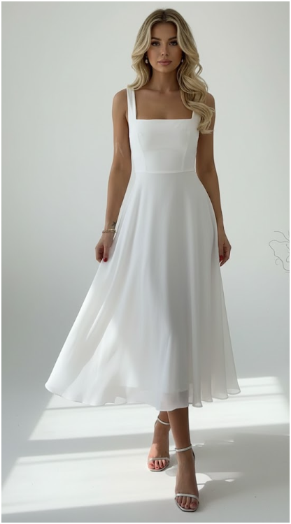 Womens Square Neck Dress | Midi