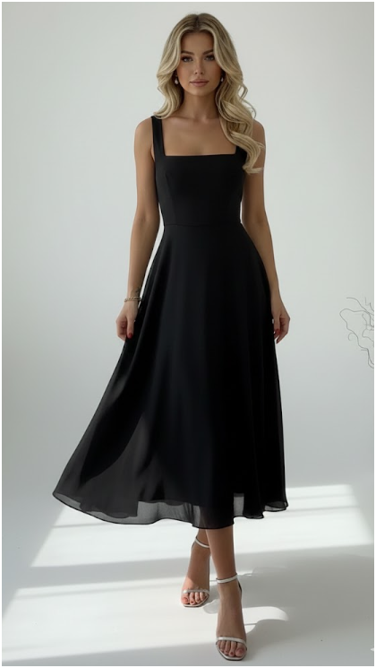 Womens Square Neck Dress | Midi