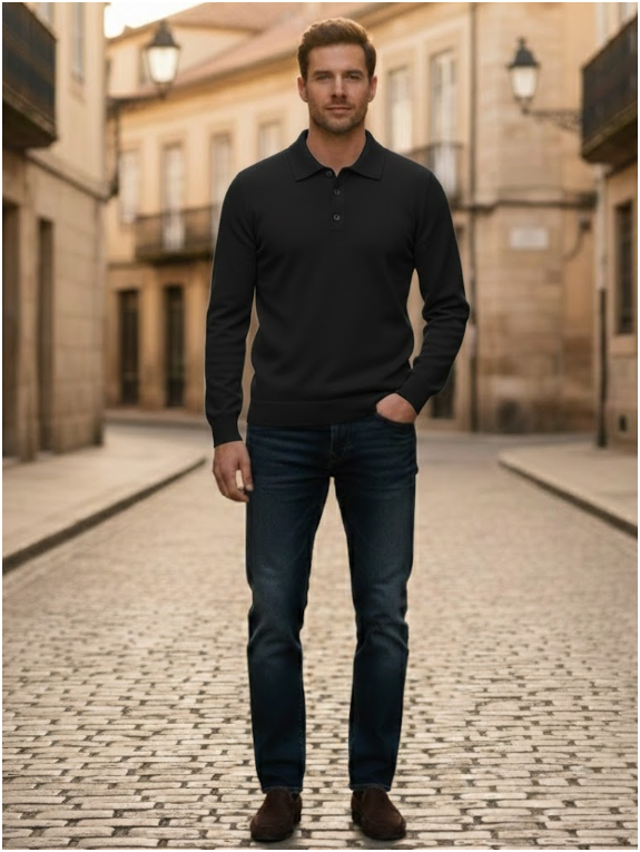 Men's Knitted Polo | Long Sleeve
