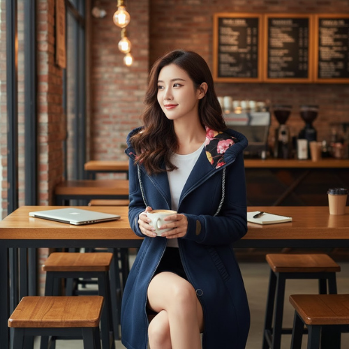 Women's Floral Lined Hooded Coat | Long