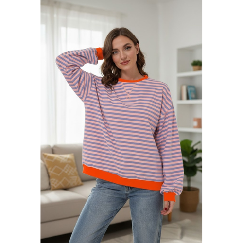 Women's Striped Crewneck Sweatshirt | Knitted