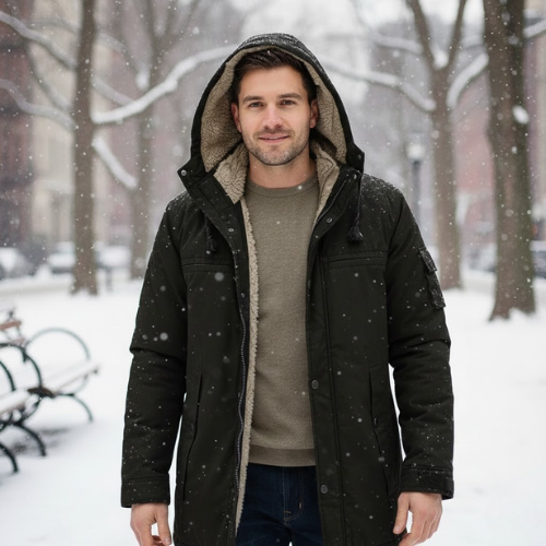 Men's Plush Hooded Utility Jacket | Zip Up