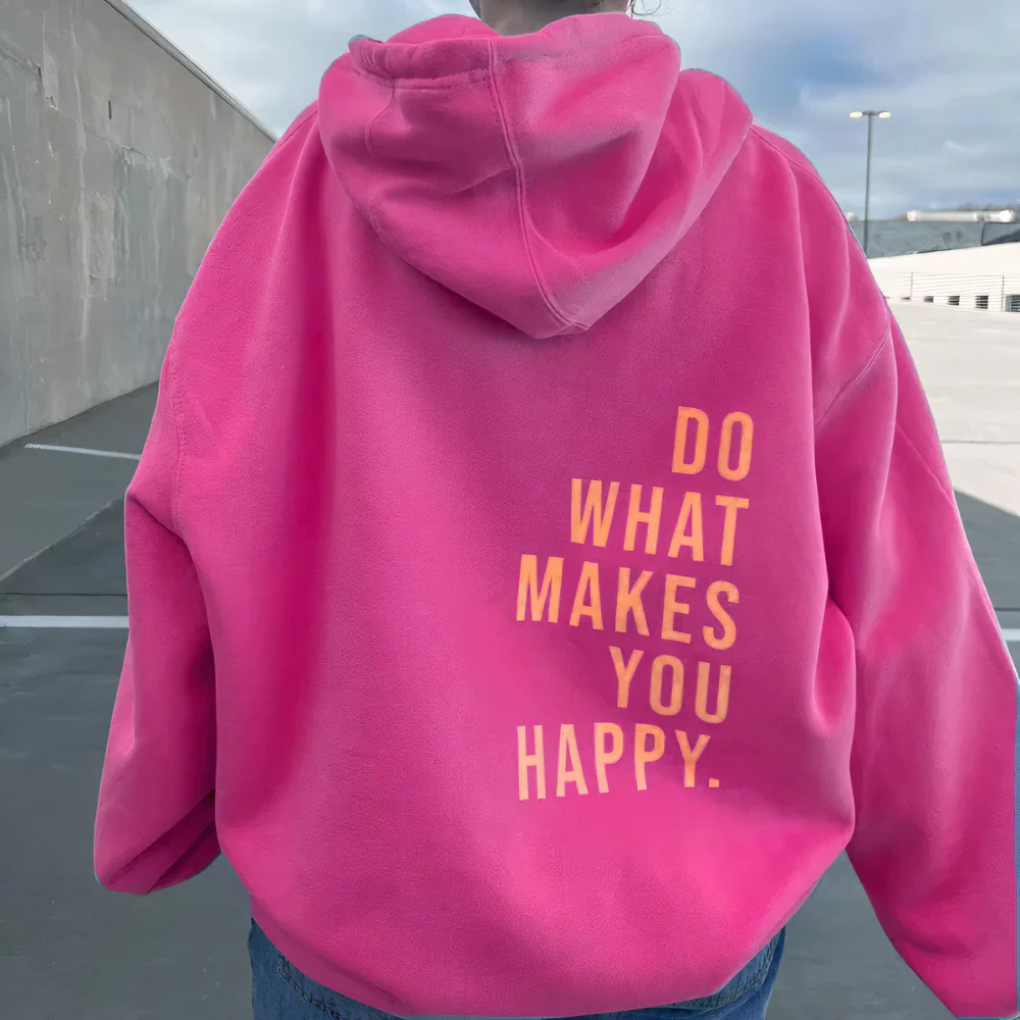 Women’s Kangaroo Pocket Hoodie – Loose Fit Sweatshirt with Motivational Print