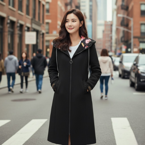 Women's Floral Lined Hooded Coat | Long