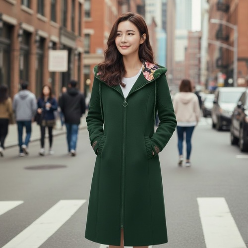 Women's Floral Lined Hooded Coat | Long