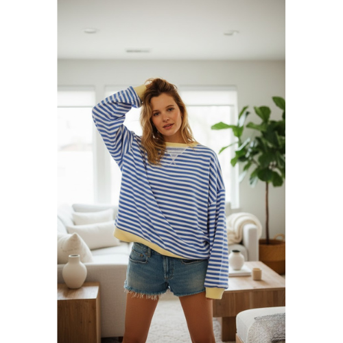Women's Striped Crewneck Sweatshirt | Knitted