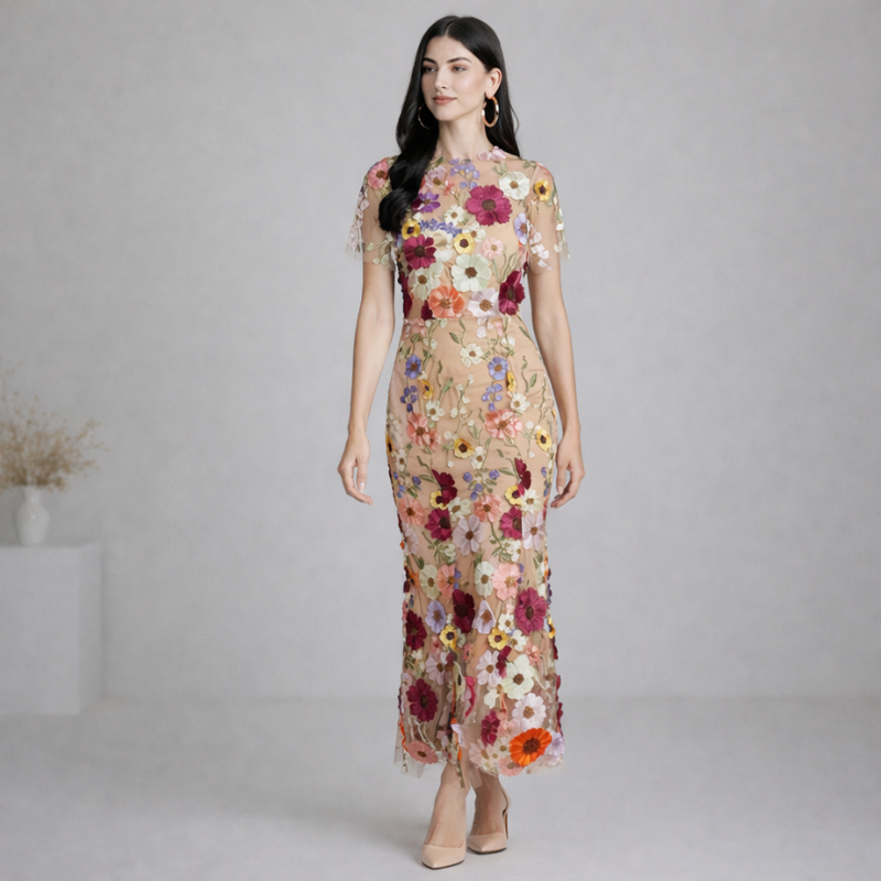 Women’s Floral Embroidered Dress | Midi