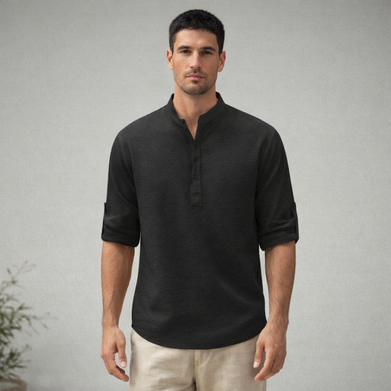 Men’s Long Sleeve T Shirt | Button Neck