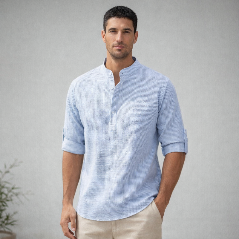 Men’s Long Sleeve T Shirt | Button Neck