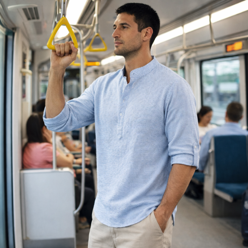 Men’s Long Sleeve T Shirt | Button Neck