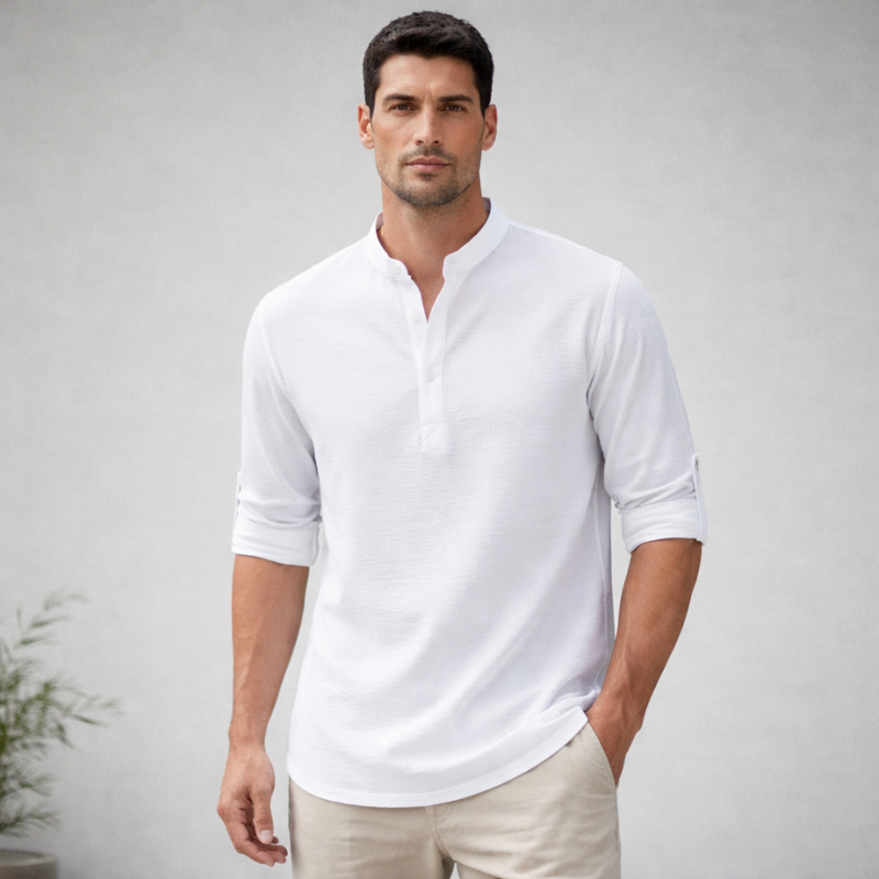 Men’s Long Sleeve T Shirt | Button Neck