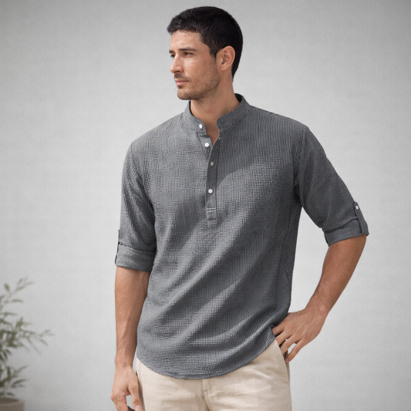 Men’s Long Sleeve T Shirt | Button Neck