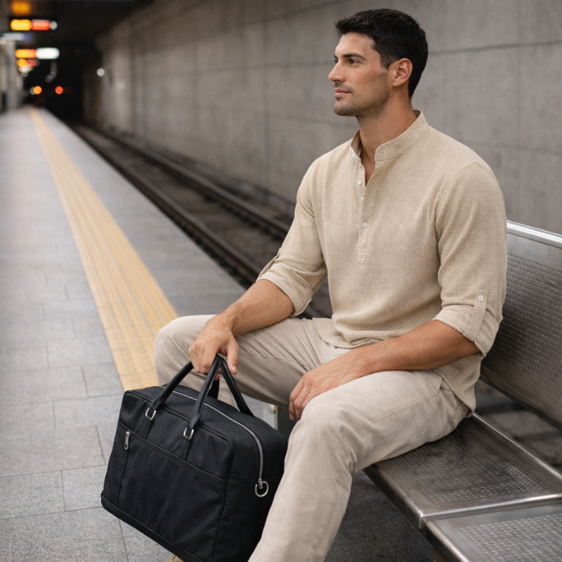 Men’s Long Sleeve T Shirt | Button Neck