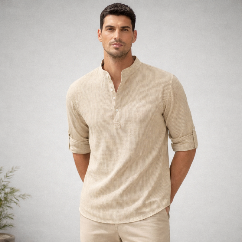 Men’s Long Sleeve T Shirt | Button Neck