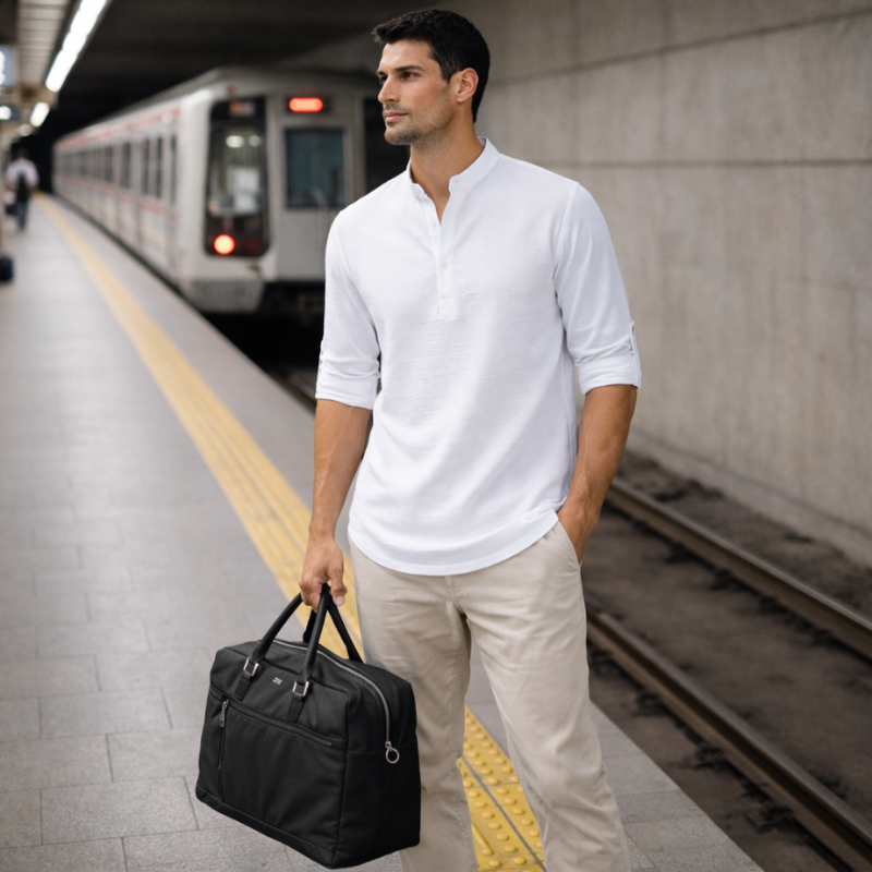 Men’s Long Sleeve T Shirt | Button Neck